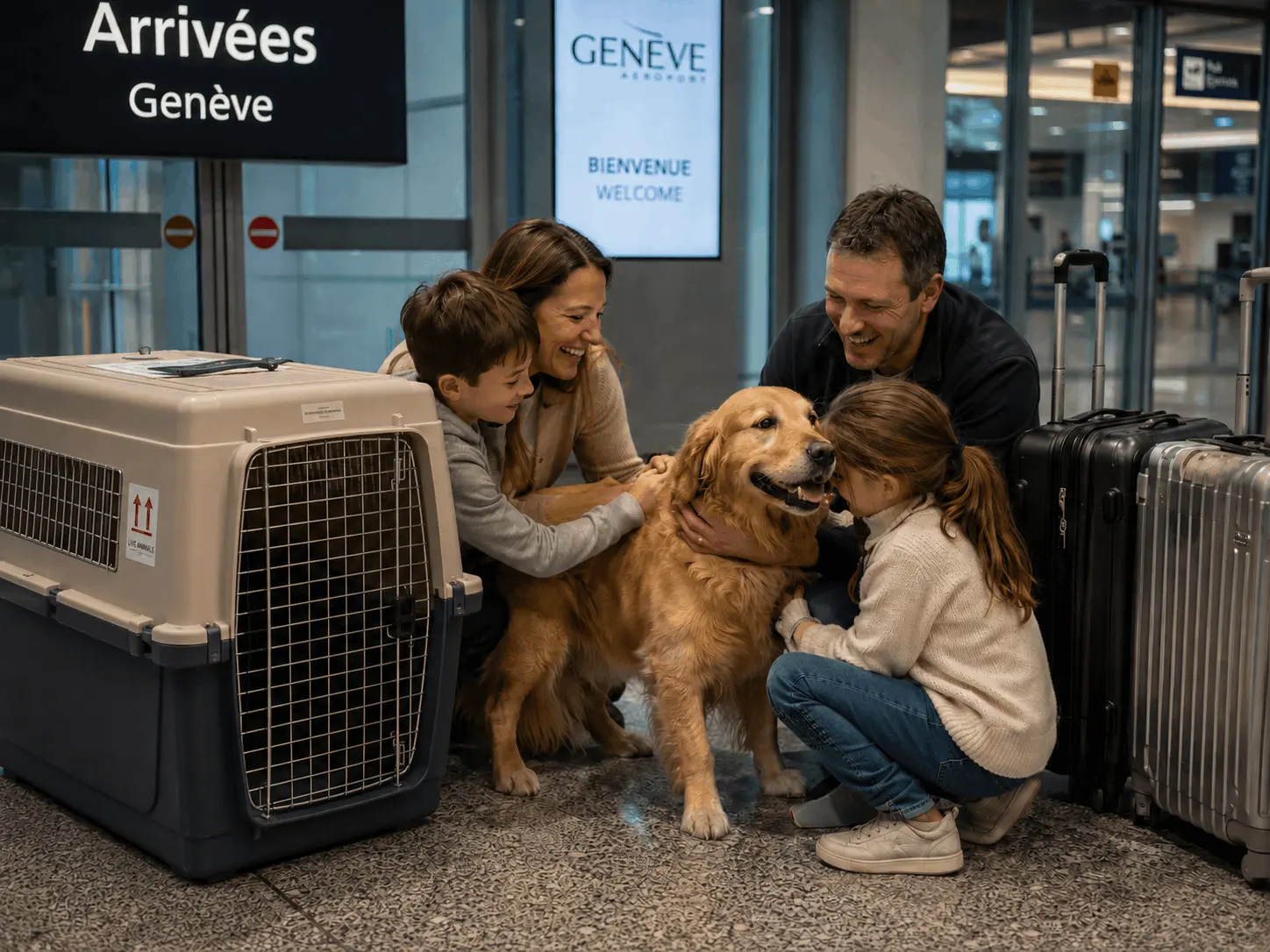 Picasso the Golden Retriever, reunited in Geneva